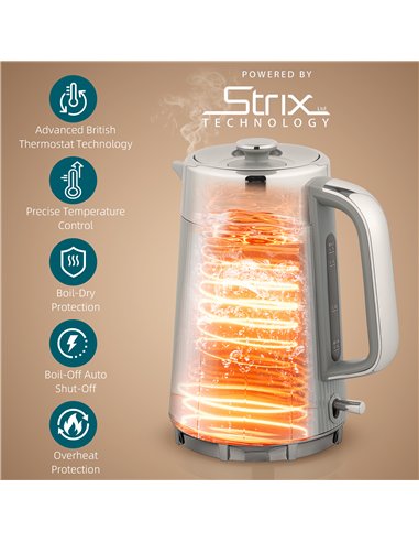 HOMCOM Electric Stainless Steel Kettle and Toaster Set, 3000W 1.7L UK Strix Thermostat Fast Boil Kettle w/ Limescale Filter, Coo