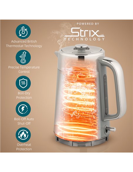 HOMCOM Electric Stainless Steel Kettle and Toaster Set, 3000W 1.7L UK Strix Thermostat Fast Boil Kettle w/ Limescale Filter, Coo