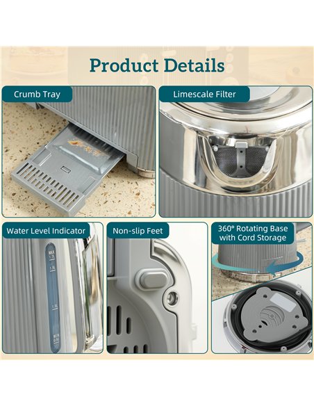 HOMCOM Electric Stainless Steel Kettle and Toaster Set, 3000W 1.7L UK Strix Thermostat Fast Boil Kettle w/ Limescale Filter, Coo