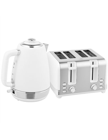 HOMCOM Stainless Steel Panel Kettle and Toaster Set - White