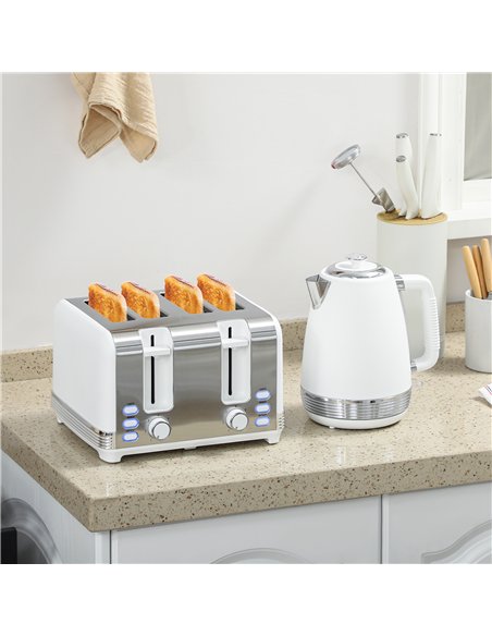 HOMCOM Stainless Steel Panel Kettle and Toaster Set - White