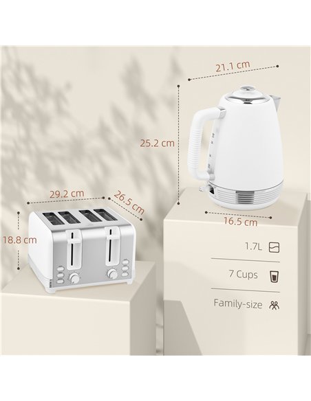 HOMCOM Stainless Steel Panel Kettle and Toaster Set - White