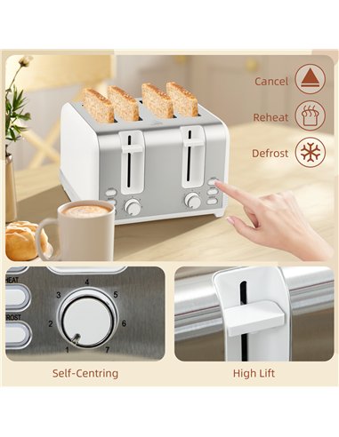 HOMCOM Stainless Steel Panel Kettle and Toaster Set - White