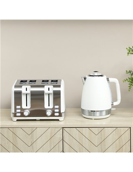 HOMCOM Stainless Steel Panel Kettle and Toaster Set - White