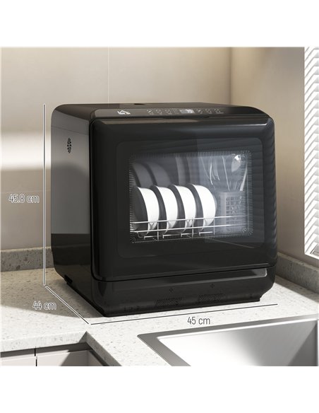 HOMCOM 6L Five-Mode Tabletop Dishwasher - Black