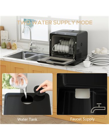 HOMCOM 6L Five-Mode Tabletop Dishwasher - Black