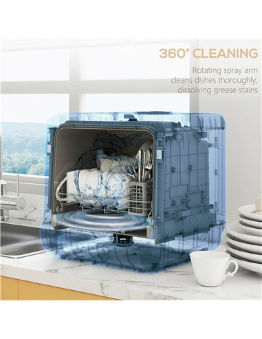 HOMCOM 6L Five-Mode Tabletop Dishwasher - Black