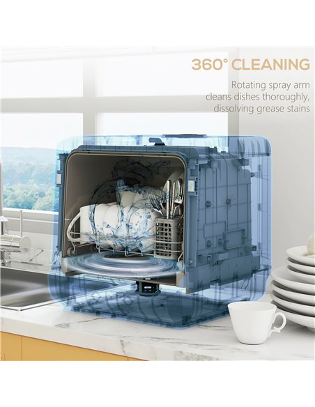 HOMCOM 6L Five-Mode Tabletop Dishwasher - Black