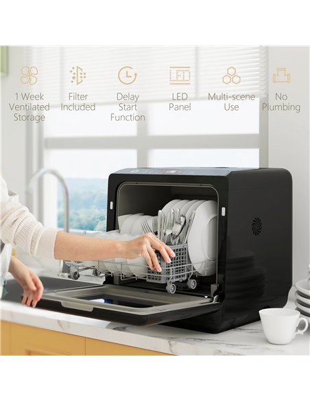 HOMCOM 6L Five-Mode Tabletop Dishwasher - Black