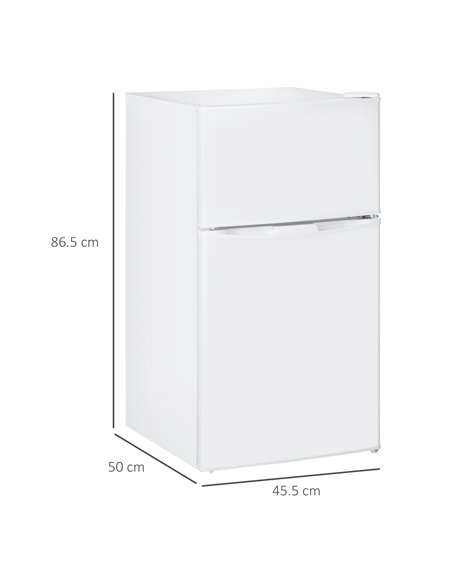 HOMCOM 88L Under Counter Fridge Freezer, Small Refrigerator with 5-Setting, 3 Star Freezer Rating, White