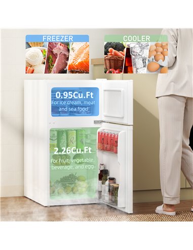 HOMCOM 88L Under Counter Fridge Freezer, Small Refrigerator with 5-Setting, 3 Star Freezer Rating, White