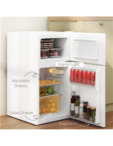 HOMCOM 88L Under Counter Fridge Freezer, Small Refrigerator with 5-Setting, 3 Star Freezer Rating, White