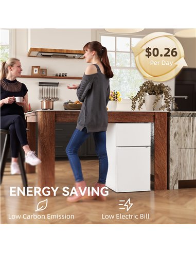 HOMCOM 88L Under Counter Fridge Freezer, Small Refrigerator with 5-Setting, 3 Star Freezer Rating, White