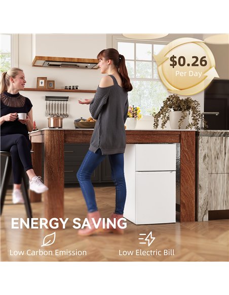 HOMCOM 88L Under Counter Fridge Freezer, Small Refrigerator with 5-Setting, 3 Star Freezer Rating, White