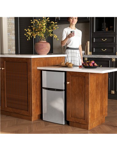 HOMCOM 88L Under Counter Fridge Freezer, Small Refrigerator with 5-Setting, 3 Star Freezer Rating, Black and Silver Tone