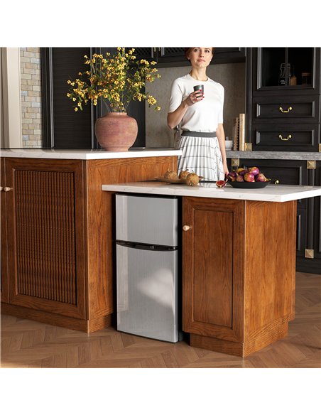 HOMCOM 88L Under Counter Fridge Freezer, Small Refrigerator with 5-Setting, 3 Star Freezer Rating, Black and Silver Tone