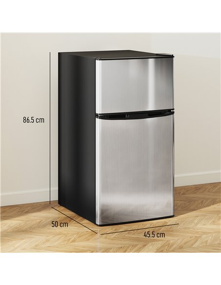 HOMCOM 88L Under Counter Fridge Freezer, Small Refrigerator with 5-Setting, 3 Star Freezer Rating, Black and Silver Tone