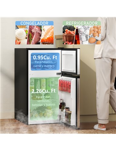 HOMCOM 88L Under Counter Fridge Freezer, Small Refrigerator with 5-Setting, 3 Star Freezer Rating, Black and Silver Tone