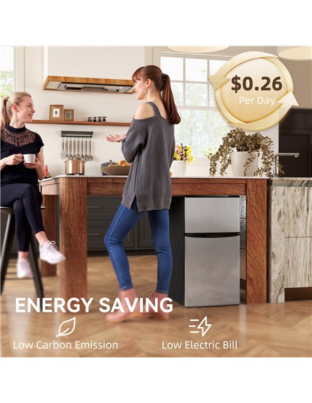 HOMCOM 88L Under Counter Fridge Freezer, Small Refrigerator with 5-Setting, 3 Star Freezer Rating, Black and Silver Tone