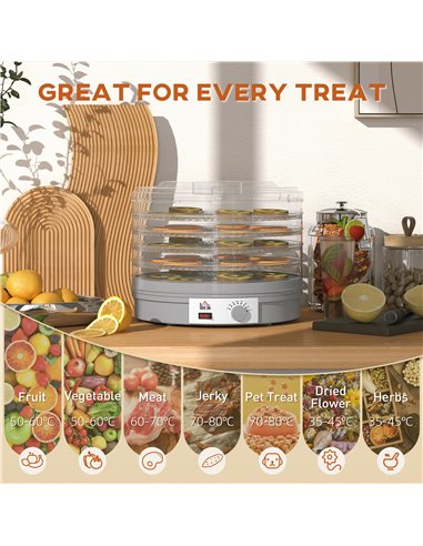 HOMCOM 5 Tier Food Dehydrator, 245W Food Dryer Machine with Adjustable Temperature Control for Drying Fruit, Meat, Vegetable, Je