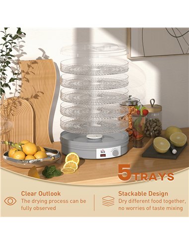 HOMCOM 5 Tier Food Dehydrator, 245W Food Dryer Machine with Adjustable Temperature Control for Drying Fruit, Meat, Vegetable, Je