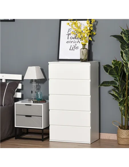 HOMCOM Chest of Drawers, 5 Drawers Storage Cabinet Floor Tower Cupboard for Bedroom Living Room, White