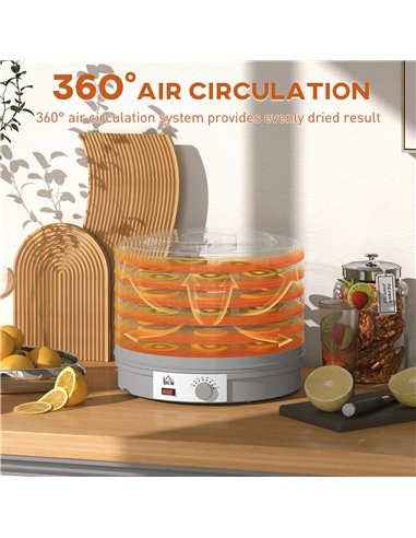 HOMCOM 5 Tier Food Dehydrator, 245W Food Dryer Machine with Adjustable Temperature Control for Drying Fruit, Meat, Vegetable, Je
