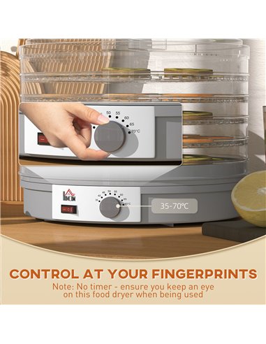 HOMCOM 5 Tier Food Dehydrator, 245W Food Dryer Machine with Adjustable Temperature Control for Drying Fruit, Meat, Vegetable, Je