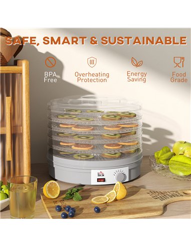 HOMCOM 5 Tier Food Dehydrator, 245W Food Dryer Machine with Adjustable Temperature Control for Drying Fruit, Meat, Vegetable, Je