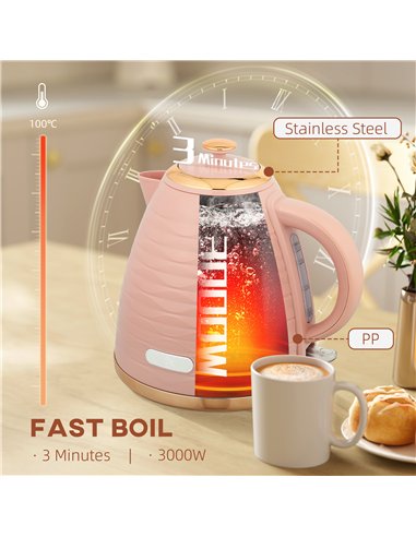 HOMCOM 3kW Rapid Boil Honeycomb Kettle - Pink