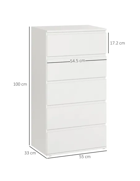 HOMCOM Chest of Drawers, 5 Drawers Storage Cabinet Floor Tower Cupboard for Bedroom Living Room, White