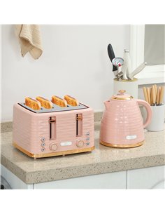 HOMCOM 3000W 1.7L Kettle & 4 Slice Toaster, Kettle and Toaster Set with 7 Browning Controls and Crumb Tray, Light Pink 2