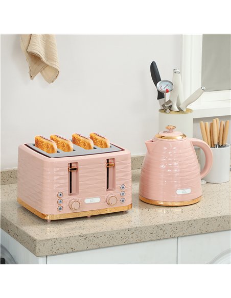 HOMCOM 3000W 1.7L Kettle & 4 Slice Toaster, Kettle and Toaster Set with 7 Browning Controls and Crumb Tray, Light Pink