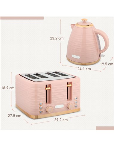 HOMCOM 3000W 1.7L Kettle & 4 Slice Toaster, Kettle and Toaster Set with 7 Browning Controls and Crumb Tray, Light Pink
