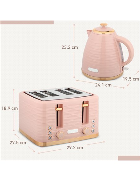 HOMCOM 3000W 1.7L Kettle & 4 Slice Toaster, Kettle and Toaster Set with 7 Browning Controls and Crumb Tray, Light Pink