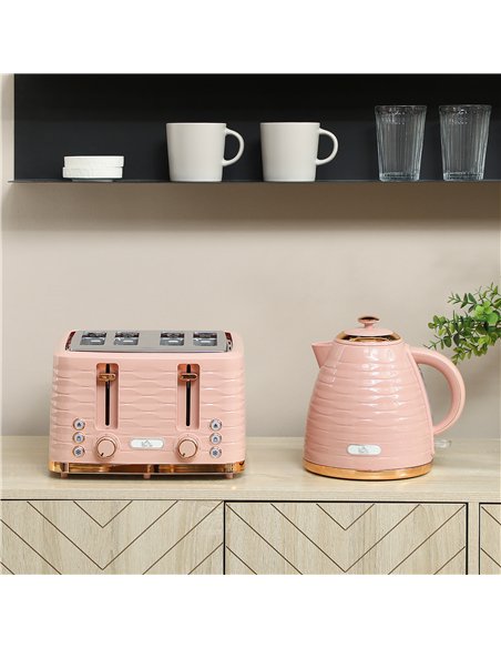 HOMCOM 3000W 1.7L Kettle & 4 Slice Toaster, Kettle and Toaster Set with 7 Browning Controls and Crumb Tray, Light Pink