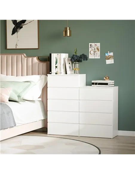 HOMCOM Chest of Drawers, 5 Drawers Storage Cabinet Floor Tower Cupboard for Bedroom Living Room, White