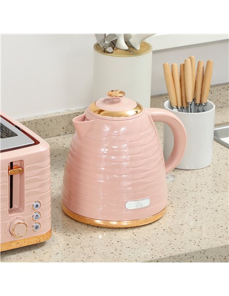 HOMCOM 3000W 1.7L Kettle & 4 Slice Toaster, Kettle and Toaster Set with 7 Browning Controls and Crumb Tray, Light Pink