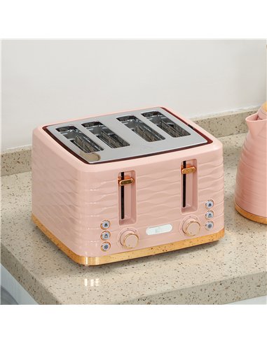 HOMCOM 3000W 1.7L Kettle & 4 Slice Toaster, Kettle and Toaster Set with 7 Browning Controls and Crumb Tray, Light Pink