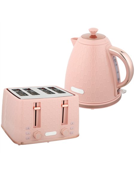 HOMCOM Kettle and Toaster Set, 1.7L 3000W Fast Boil Jug Kettle, 4 Slice Toaster with 7 Level Browning Controls, Light Pink