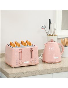 HOMCOM Kettle and Toaster Set, 1.7L 3000W Fast Boil Jug Kettle, 4 Slice Toaster with 7 Level Browning Controls, Light Pink 2