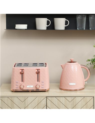 HOMCOM Kettle and Toaster Set, 1.7L 3000W Fast Boil Jug Kettle, 4 Slice Toaster with 7 Level Browning Controls, Light Pink
