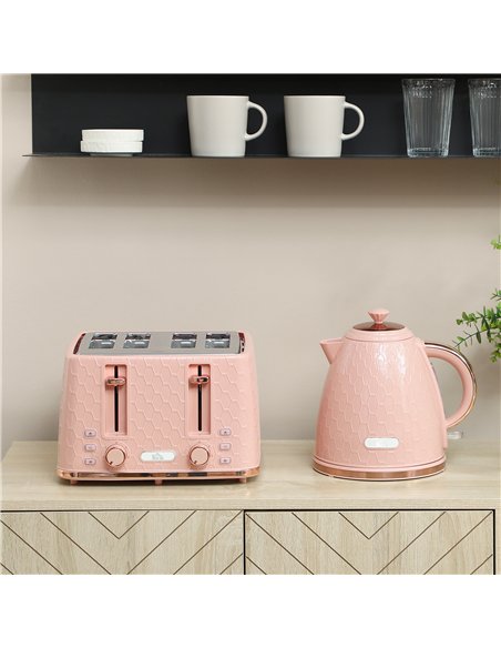 HOMCOM Kettle and Toaster Set, 1.7L 3000W Fast Boil Jug Kettle, 4 Slice Toaster with 7 Level Browning Controls, Light Pink
