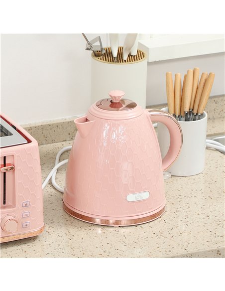 HOMCOM Kettle and Toaster Set, 1.7L 3000W Fast Boil Jug Kettle, 4 Slice Toaster with 7 Level Browning Controls, Light Pink