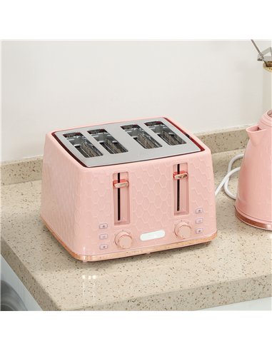 HOMCOM Kettle and Toaster Set, 1.7L 3000W Fast Boil Jug Kettle, 4 Slice Toaster with 7 Level Browning Controls, Light Pink