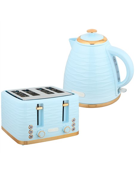 HOMCOM 3000W 1.7L Kettle & 4 Slice Toaster, Kettle and Toaster Set with 7 Browning Controls and Crumb Tray, Light Blue
