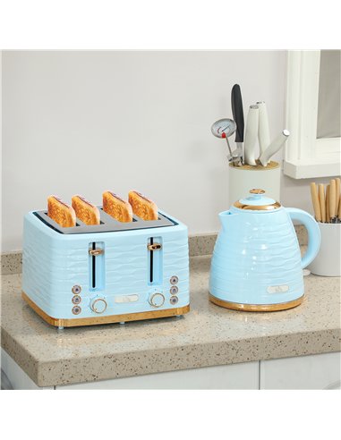 HOMCOM 3000W 1.7L Kettle & 4 Slice Toaster, Kettle and Toaster Set with 7 Browning Controls and Crumb Tray, Light Blue