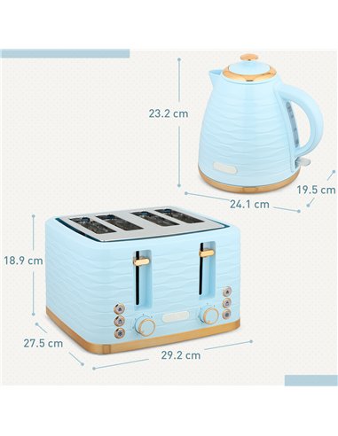 HOMCOM 3000W 1.7L Kettle & 4 Slice Toaster, Kettle and Toaster Set with 7 Browning Controls and Crumb Tray, Light Blue