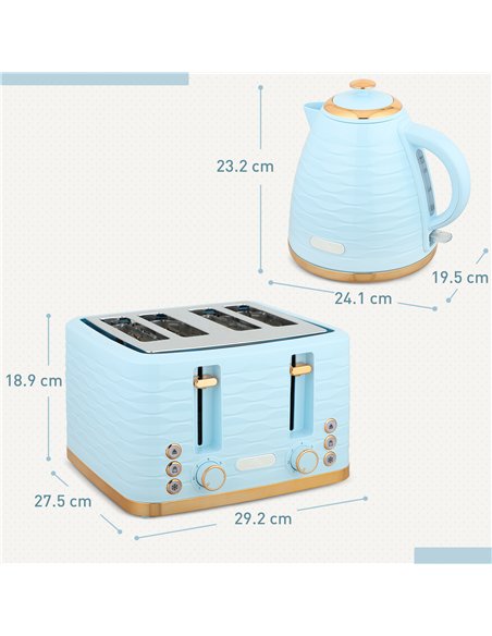 HOMCOM 3000W 1.7L Kettle & 4 Slice Toaster, Kettle and Toaster Set with 7 Browning Controls and Crumb Tray, Light Blue