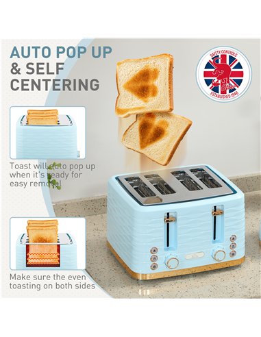 HOMCOM 3000W 1.7L Kettle & 4 Slice Toaster, Kettle and Toaster Set with 7 Browning Controls and Crumb Tray, Light Blue